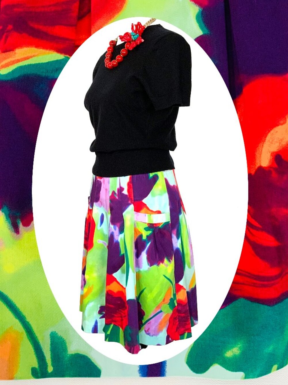 Boston Proper Floral Full Pleated Pockets Skirt Sz 4 - Picture 2 of 16